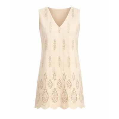 Mavlo Women's Neutrals Boho - Embroidered Mini Dress