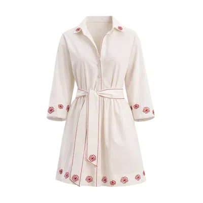 Mavlo Women's White Rosewood - Embroidered Mini Shirt Dress