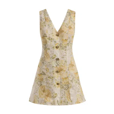 Mavlo Women's Yellow Meadow - Floral Linen Mini Dress
