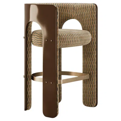 Pre-owned Mavo Atelier Mid-century Modern Robusta Bar Stool With Lacquered Arched Frame By  In Brown