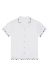 Mavrans Beach House Embroidered Short Sleeve Linen Blend Button-up Shirt In White