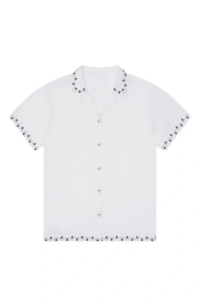 Mavrans Beach House Embroidered Short Sleeve Linen Blend Button-up Shirt In White