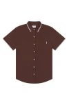 Mavrans Blanket Stitch Short Sleeve Performance Button-up Shirt In Brown/white