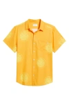 Mavrans Citrus Print Short Sleeve Performance Button-up Shirt In Orange