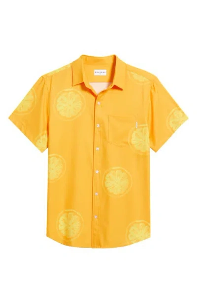 Mavrans Citrus Print Short Sleeve Performance Button-up Shirt In Orange