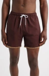 Mavrans Espresso Stitch Waterproof Swim Trunks In Brown