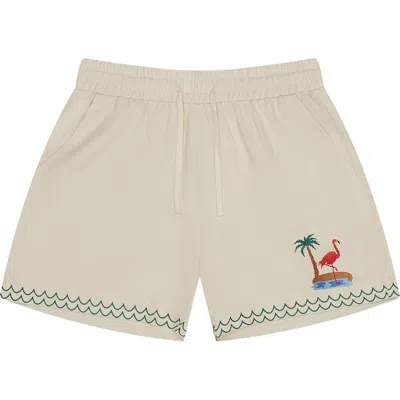 Mavrans Flamingo Beach Drawstring Shorts In White Multi