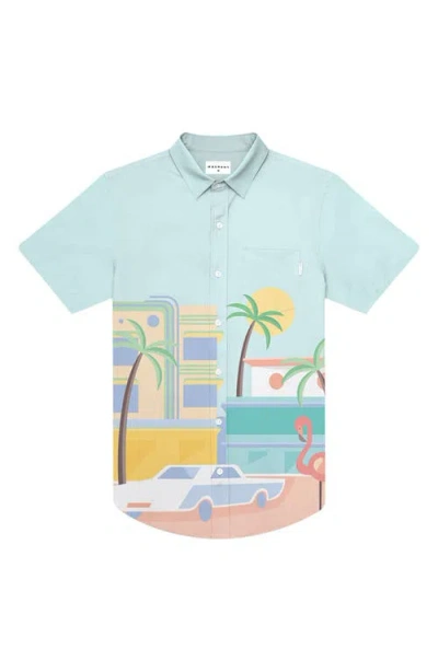 Mavrans Flamingo Weekend Performance Short Sleeve Button-up Shirt In Blue Multi