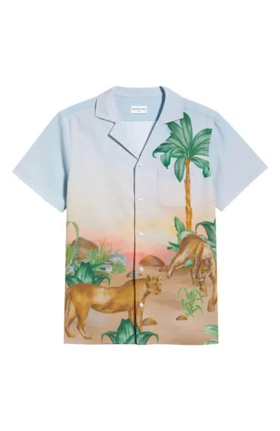 Mavrans Florida Panther Weekend Short Sleeve Performance Button-up Shirt In Blue