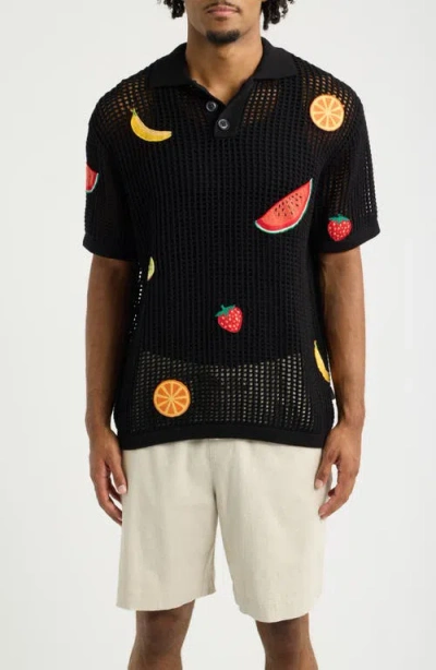 Mavrans Freshly Picked Open Knit Polo In Black