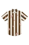 Mavrans Hearts Stripe Short Sleeve Performance Button-up Shirt In Pink/brown