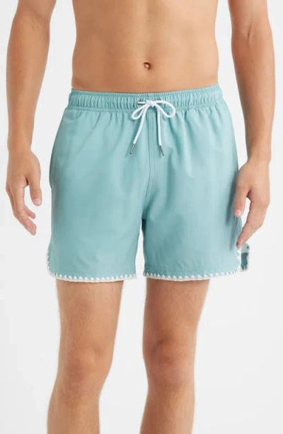 Mavrans Mint Stitch Waterproof Swim Trunks In Blue