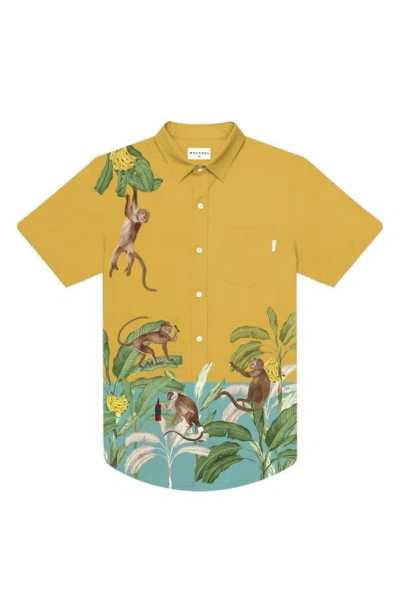 Mavrans Monkey Weekend Short Sleeve Button-up Shirt In Yellow