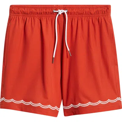 Mavrans Rust Waves Embroidered Swim Trunks In Red