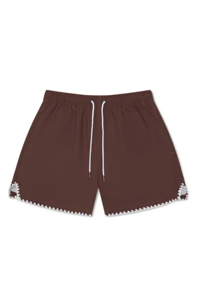 Mavrans Stitch Waterproof Swim Trunks In Brown