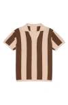 Mavrans Stripe Textured Polo In Brown/tan