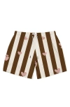 Mavrans Stripes & Hearts Waterproof Swim Trunks In Pink/brown