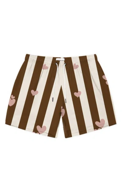 Mavrans Stripes & Hearts Waterproof Swim Trunks In Pink/brown