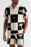 Mavrans Victory Lap Check Graphic Button-up Polo In Neutral