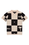 Mavrans Victory Lap Check Graphic Button-up Polo In Black/white