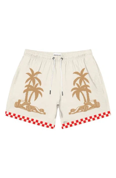 Mavrans Victory Lap Palm Swim Trunks In Red