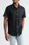 Mavrans Weekend Crochet Trim Short Sleeve Performance Button-up Shirt