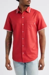 Mavrans Weekend Crochet Trim Short Sleeve Performance Button-up Shirt