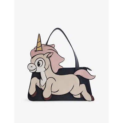 Max Allen Womens Black Harry Lambert For  X Disney Unicorn Leather Shoulder Bag
