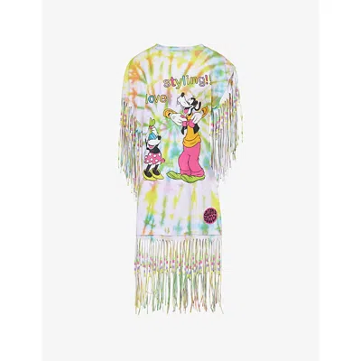 Max Allen Womens Multi Disney X  Styling Fringe Cotton-jersey T-shirt Dress