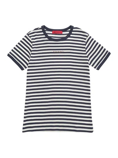 Max&amp;co. Kids' Blue And White Stripe T-shirt With Logo Embroidery In Cotton Girl In Multicolor