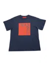Max&amp;co. Blue Crewneck T-shirt With Maxi Logo Print On The Front In Tech Fabric Girl In Blu