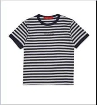 Max&amp;co. Kids' White And Blue Striped T-shirt With Logo