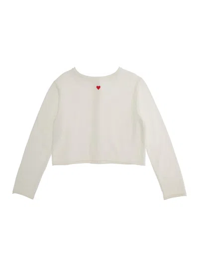 Max&amp;co. Kids' White Sweater With Heart Embroidered On The Front In Cotton Girl In Beige