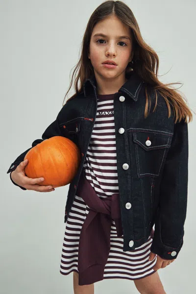 Max & Co Kids' Abito Tubino In Microcostina A Righe In Black