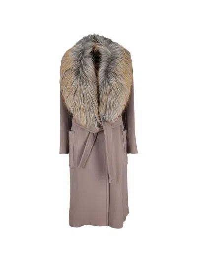 Pre-owned Max & Co Belted Faux-fur Coat In Purple