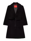 Max & Co Black Belted Waist Wool Coat In Animal Print