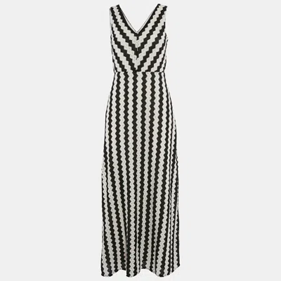 Pre-owned Max & Co Black/white Chevron Crochet Maxi Dress M