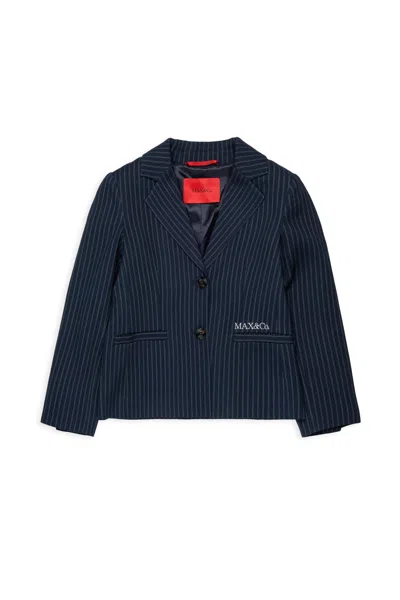 Max & Co Kids' Blazer Jacket With Printed Logo In Blue