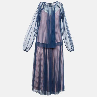Max & Co . Blue Plisse Tulle Sheer Top And Skirt Set