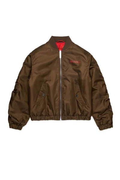 Max & Co Kids' Bomber Jacket With Printed Logo In Brown