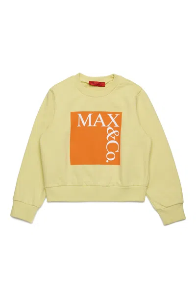 Max & Co Kids' Branded Crew-neck Sweatshirt In Yellow