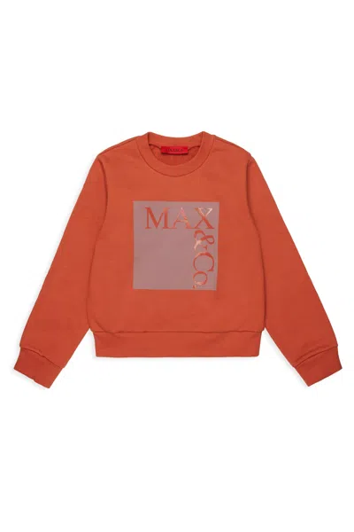 Max & Co Kids' Branded Crew-neck Sweatshirt In Orange
