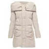 Max & Co Caldo Bateau Foldover Collar Fitted Long Puffer Coat In Beige