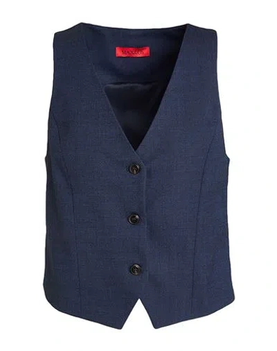 Max & Co . Camping Woman Tailored Vest Navy Size 4 Polyester, Virgin Wool, Elastane In Navy Blue