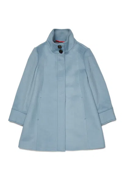 Max & Co Kids' A-shape Wool-blend Long Coat In Blue