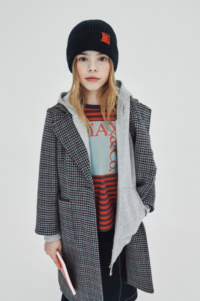 Max & Co Kids' Houndstooth Wool Runaway Coat In Gray