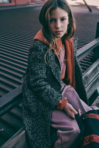 Max & Co Kids' Coat With Herringbone Pattern In Multi