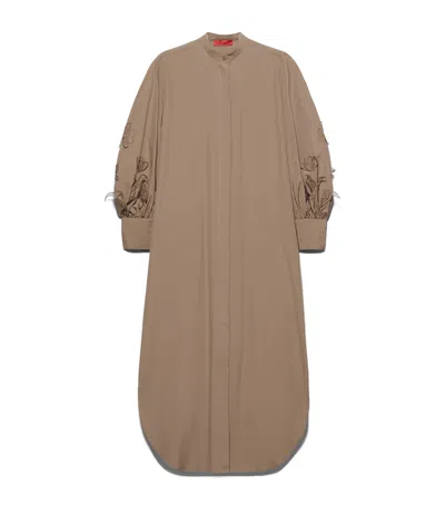 Max & Co Cotton Appliqué Midi Dress In Brown