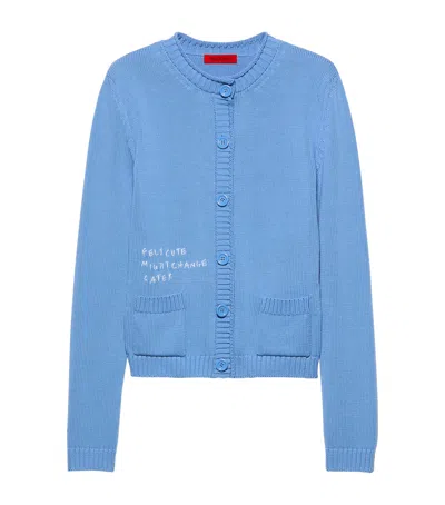 Max & Co . Cotton Embroidered Cardigan In Blue