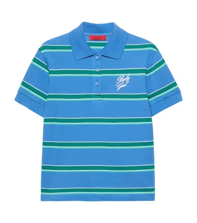 Max & Co . Cotton Embroidered Polo Shirt In Blue